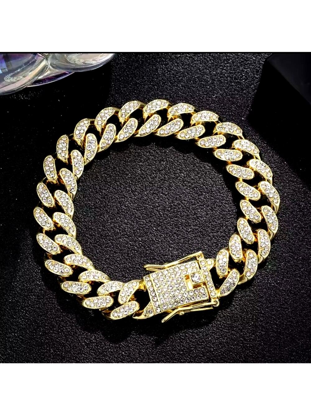 18K Plated Bracelet 10mm. x 8in. CZ Diamond Men's Vintage Retro Fashion Gift